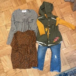 Fall Girls clothes bundle! 2 dresses, jeans, shirt, hooded vest